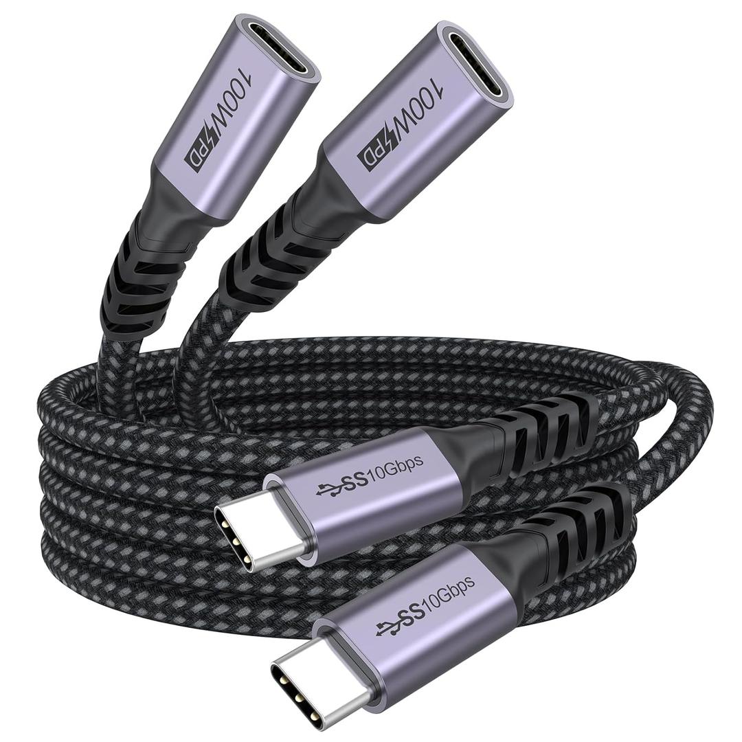 USB C Extension Cable 6ft 2 Pack, USB3.2 Gen2 Extender Male to Female Full Function 10Gbps Data Transfer/ 4K@60Hz Video/ 100W Charging, Type C Cord for Monitor Laptop Tablet Phone Dock Hub and more