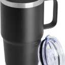 HASLE OUTFITTERS 20oz Tumbler Bulk with Lid, Stainless Steel Tumbler Bulk with Handle, Metal Insulated Travel Coffee Mug Set with Handle, Double Wall Vacuum Leak Proof Tumbler Cup, Black 8 Pack