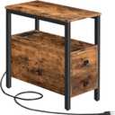 HOOBRO End Table with Charging Station, Narrow Side Table with 2 Drawer & USB Ports & Power Outlets, Nightstand for Small Spaces, for Living Room, Bedroom, Rustic Brown and Black BF541BZ01