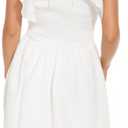 Surplice V Neck Dress for Women 2023 Sleeveless Ruffle Shoulders A-Line Flowy Dresses with Smocked Back (White, M)