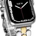 JR.DM Gold Sliver Designer Metal Watch Bands for Women Compatible with Apple Watch 38mm 40mm 41mm 42mm 44mm 45mm 46mm 49mm Adjustable Luxury Dressy Band for iWatch Series SE 11/10/9/8/7/6/5/4/3/2/1