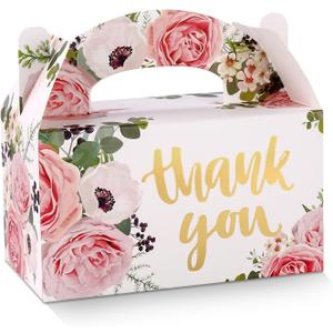 SOSFKIM Treat Boxes - 24 Pack Floral Design Embossed Gold Foil Cardboard Boxes - Party Favor Boxes Gable Boxes Perfect For Wedding, Birthday, Christmas, Celebrating 6.3x3.5x3.5 Inch