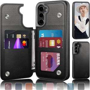 DJDUCK Designed for Samsung Galaxy S23 Plus Case Wallet with Card Holder, [Magnetic Clasp Cover] [RFID Blocking Leather Protection] Shockproof Women Men Cases for Samsung S23 Plus Black
