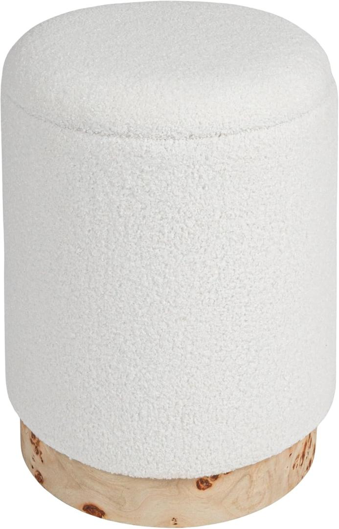 Creative Co-Op Round Boucle Upholstered Storage Stool/Ottoman with Removeable Lid, Cream