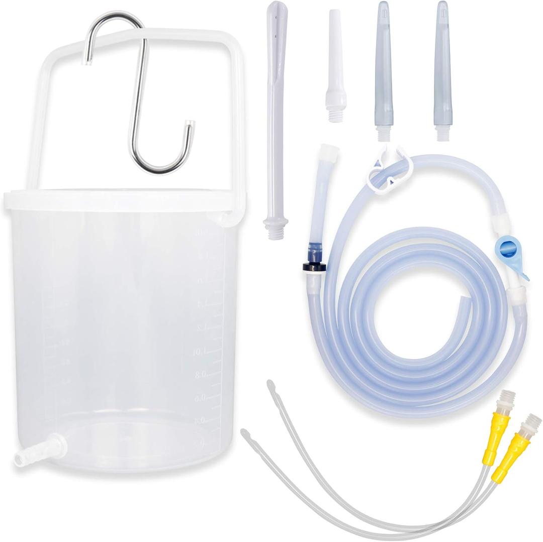 TopQuaFocus 2 Quart Enema Bucket Kit Anti-Backflow Coffee Enema BPA-Free Colon Cleansing Set with 6 Tips for Men Women Home Use, Premium Quality Coffee & Water Colon Cleanse Kit 2L Reusable