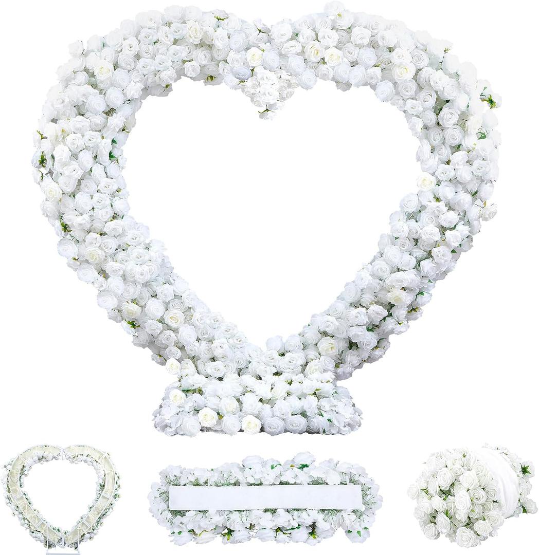Novabright Fabric Cloth Base Artificial Flower Arrangement Decorative Heart Arch Backdrop Wedding Proposal Photo Booth Background for Outdoor Indoor Events Commercial, No Arch(White)