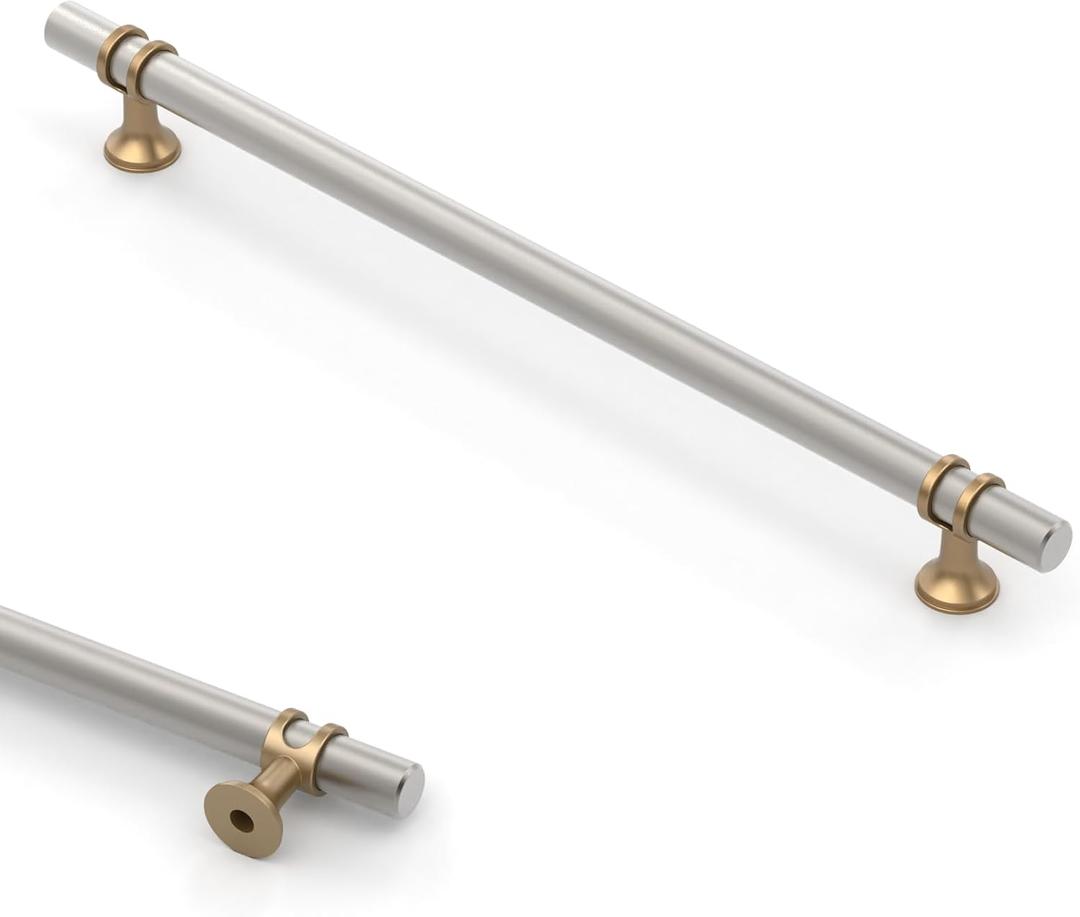 Asidrama 10 Pack 15 Inch(381mm) Brushed Satin Nickel and Champagne Bronze Kitchen Cabinet Handles, Cabinet Pulls Kitchen Cabinet Hardware Cupboard Handles Drawer Pulls