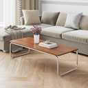 Mid-Century Modern Coffee Table, Rectangular Wood Coffee Table with U-Shaped Stainless Steel Legs, Minimalist Accent Table for Living Room, Bedroom, Office, Easy Assembly, Walnut 47"