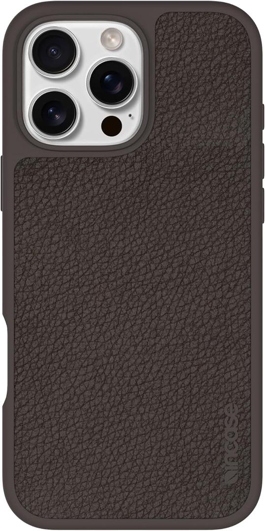 Incase ICON Case with Woolenex for iPhone 16 Pro Max - Durable, Protective, Lightweight, Water-Resistant, Scratch Resistant with Wireless Magsafe Charging - Cocoa Pebbled Plant Leather