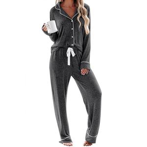 Ekouaer Women's Pajamas Long Sleeve Sleepwear Casual Button Down Loungewear Soft Pjs Set, Dark Grey, Large