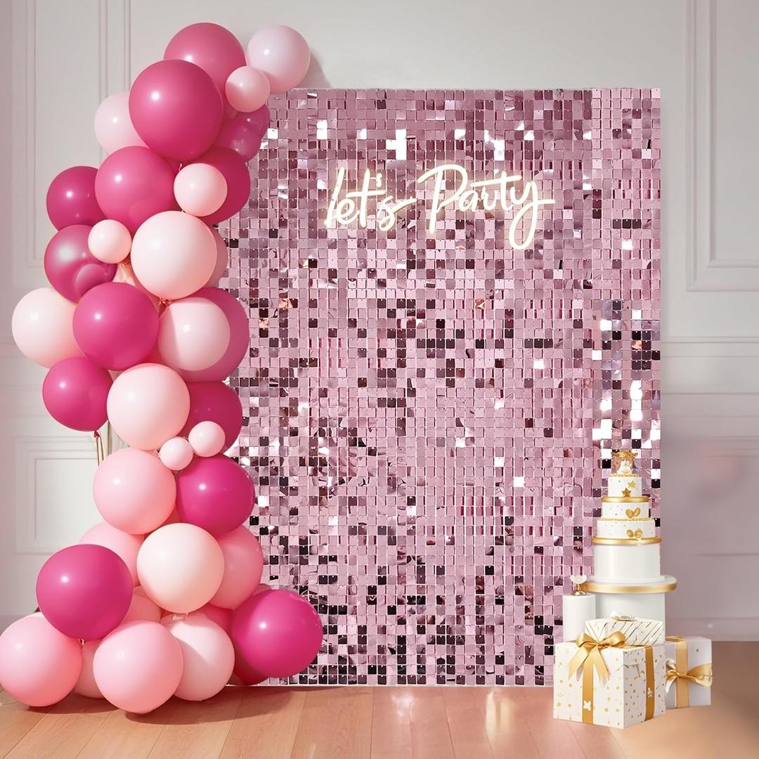 24 Pcs Pink Shimmer Wall Backdrop Panels for Party Decor- 4FT x 6FT Pink Sequin Wall Backdrop for Graduation Girls Women Birthday Home Decoration