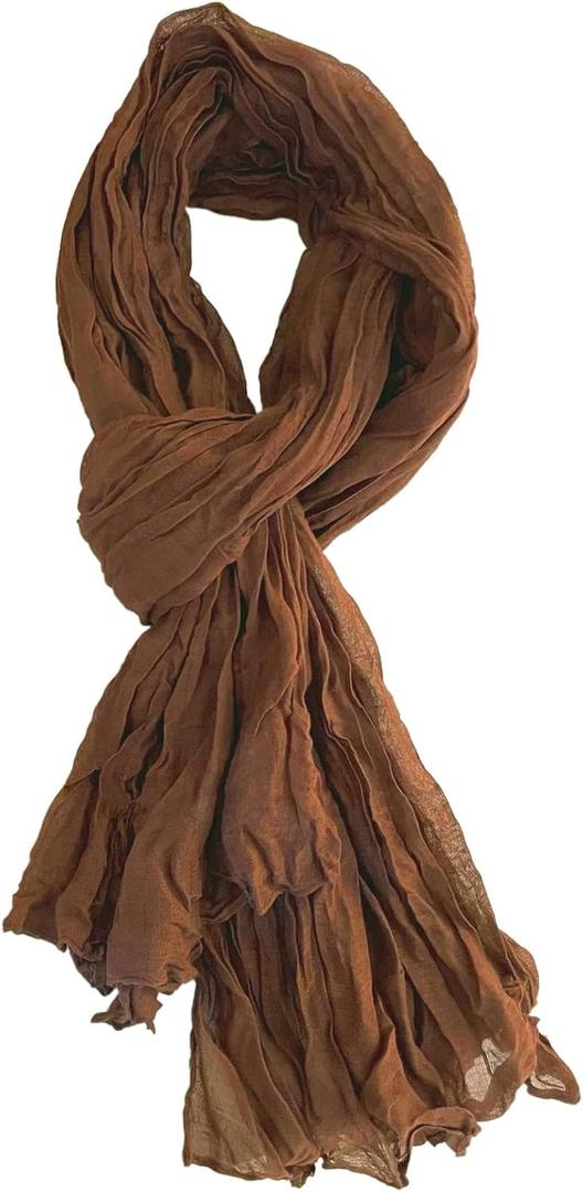 Belsen Summer Cotton Blend Crinkle Vintage Soft Scarf Fashion Solid Scarf Wrap Shawl (Caramel Brown)