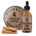 Striking Viking Beard Oil and Balm - Men's Beard Grooming Kit with All-Natural Beard Oil and Leave in Beard Balm Conditioner - Enriched with Argan and Jojoba Oil, Sandalwood