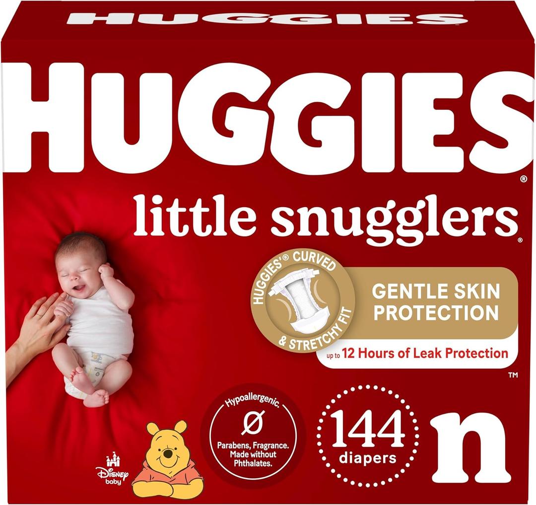 Huggies Newborn Diapers, Little Snugglers Newborn Diapers, Size Newborn (up to 10 lbs), 144 Count, White