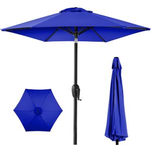 Best Choice Products 7.5ft Heavy-Duty Round Outdoor Market Table Patio Umbrella w/Steel Pole, Push Button Tilt, Easy Crank Lift - Resort Blue