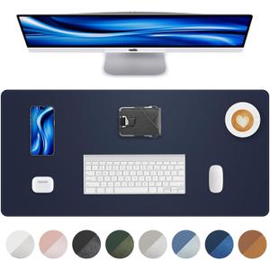Non-Slip Desk Pad,Mouse Pad,Waterproof PVC Leather Desk Table Protector,Non-Slip PU Leather Desk Blotter, Easy Clean Laptop Desk Writing Mat for Office Work/Home/Decor(Midnight Blue, 24" x 13.7")