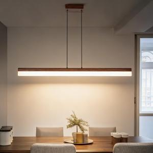 MASIVEL 39" Modern Linear Pendant Light Dimmable LED Ceiling Hanging Light Fixtures Woodgrain Linear Chandelier with Adjustable Height for Kitchen Island Dining Room 3000K