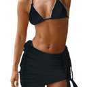WDIRARA Women's 3 Piece Bow Bikini Set Halter Triangle Swimsuit Bathing Suit with Beach Skirt Black Small (S)