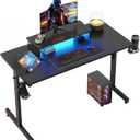 Bestier 42 inch Gaming Desk with LED Lights, Small Computer Gaming Table with Monitor Shelf, Gamer Desk with Headphone Hook, Kids Boys Computer Table with Black Carbon Fiber Texture