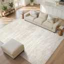 WITSHOCK 9x12 Area Rug, Washable Rugs for Living Room, Large Rug Thin Carpet Non Slip Stain Resistant Soft Carpets, Modern Wave Striped Rugs for Bedroom Dining Room Office Kitchen Nursery, Beige
