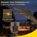 Tempera Patio LED Umbrella with Light | Solar Outdoor Umbrella | Market Table Parasol with Push Button Tilt and Crank, with Sturdy Pole & Fade Resistant Canopy, Easy to Set, Size: 10 FT
