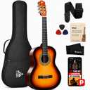 Pyle 36-Inch Beginner Classical Acoustic Guitar Kit, 3/4 Size Junior Nylon String Guitar for Kids and Adults, Includes Gig Bag, Strap, Spare Strings, Picks, Cleaning Cloth, 18 Frets, Sunburst