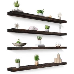 48 Inch Floating Shelves for Wall Rustic Brown Wood Wall Shelves for Bedroom Set of 4