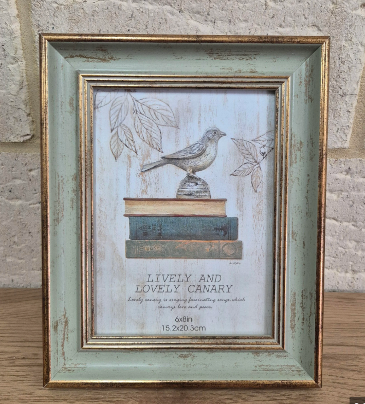 5x7 Wood Picture Frame with Real Glass, Blue Frame with Vintage Beaded Inner Border, Matted to 4x6, Vertical and Horizontal for Tabletop or Wall Hanging