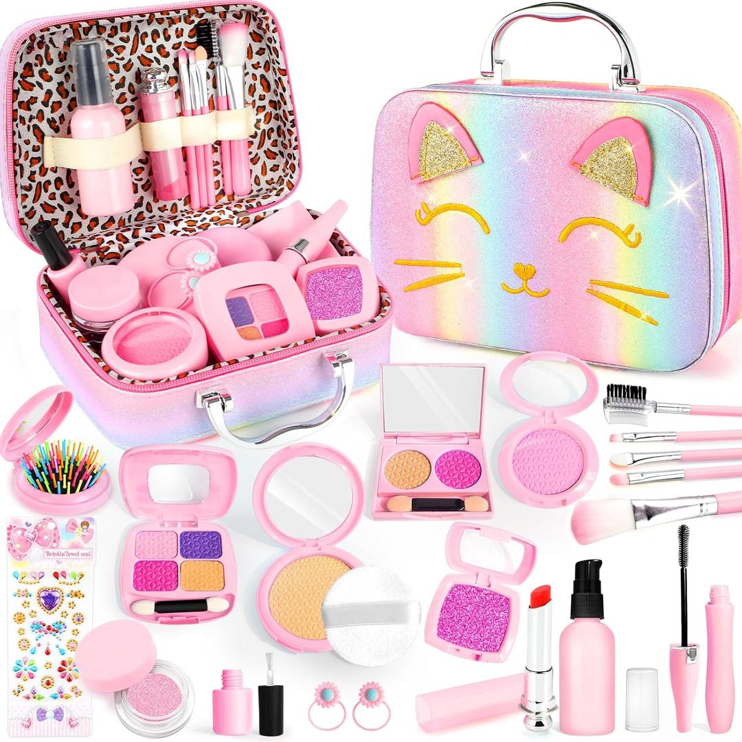 Pretend Makeup for Toddlers, Toy Play Makeup Set for Kids 3-5, Toddler Makeup Kit Pretend, Cat Toys for Kids Fake Makeup, Birthday Gifts Toys for 3-8+ Year Old Girls (Not Real Makeup)