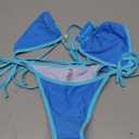 Tainehs Women's Sexy Halter Bikini Set Triangle Top String Swimwear Two Piece Swimsuits Cheeky Bathing Suit Blue, Medium