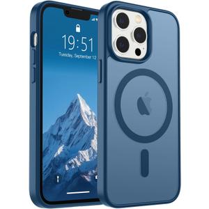 SUPFINE Magnetic for iPhone 13 Pro Max Case (Compatible with MagSafe) (Military Grade Drop Protection) Slim Translucent Matte Shockproof with Anti-Fingerprint Phone Case,Deep Blue