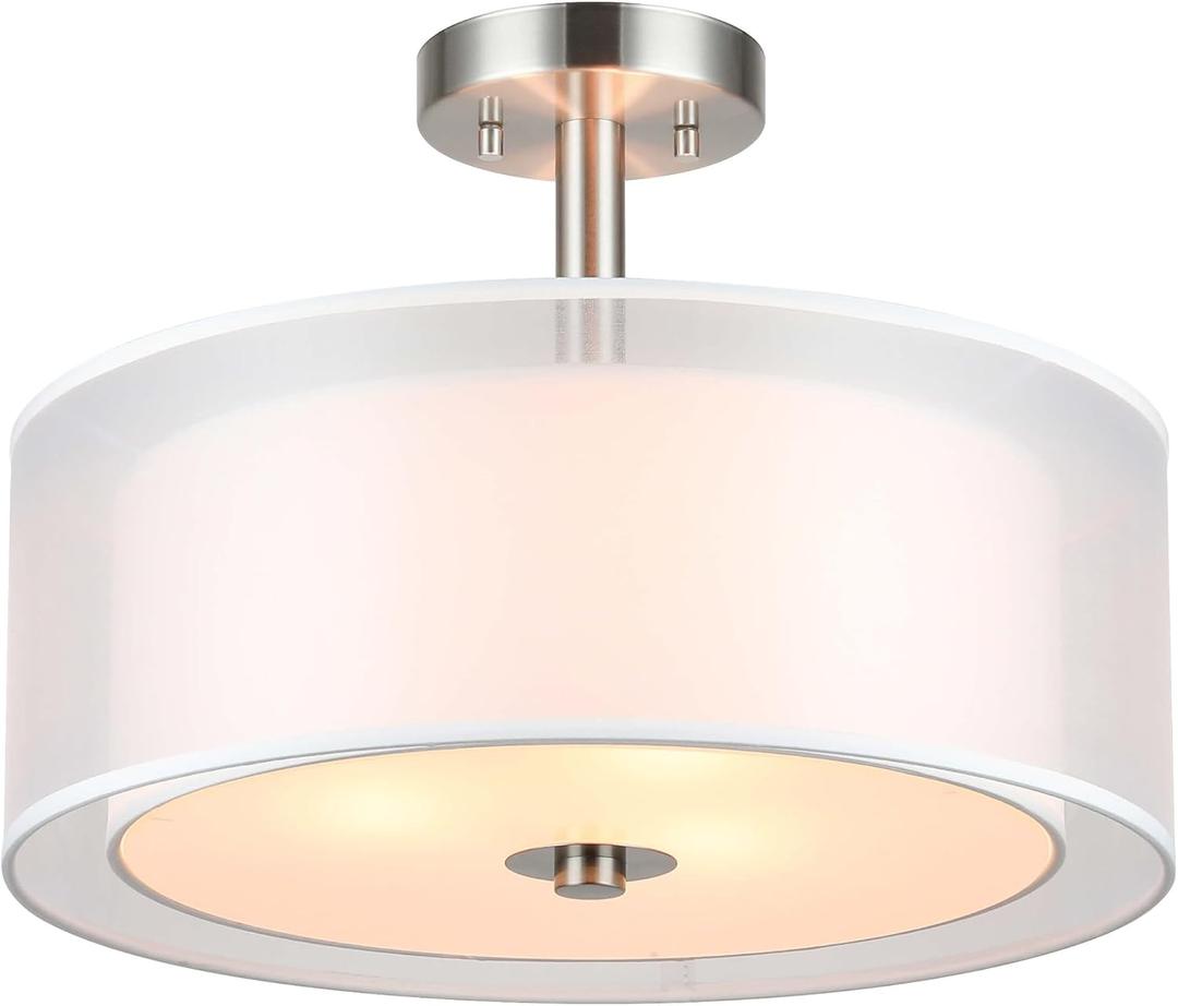 XiNBEi Lighting 16" Drum Semi Flush Ceiling Light Brushed Nickel for Living
