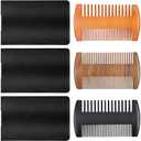 Natural Sandalwood Wooden Dual Action Beard and Mustache Comb Set with Leather Cases for Beards and Mustaches (Black, Yellow, Brown)