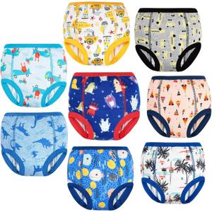 MooMoo Baby 8 Packs Potty Training Pants Cotton Absorbent Training Underwear for Toddler Boy and Girls 2T-9T (5T)