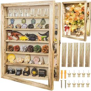Original Wood Shadow Box Frame 16x20 Shadow Box with Shelves 2.6" Interior Depth Memorial Shadow Box with Linen Back for Handicrafts,Picture Frames,Medals,Coins,Pins Collection and More