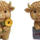 2 Pack Highland Cow Brown DecorScottish Highland Cow Decor Resin Sculpture, Highland Cow Figurine Gifts Decorations Home Farmhouse Tiered Tray Decor Home Kitchen Desk Decor Decor(Brown,Holding Flower