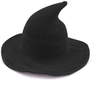 Bestjybt Women Halloween Witch Hat Wool Knitted Cap for Party Masquerade Cosplay Costume Accessory Daily (Black)