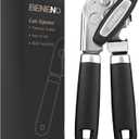Beneno Heavy Duty Hand Can Opener Manual with Magnet, Durable Sharp Carbon Steel Blade Smooth Cutting, Big Effort-Saving Knob & Soft Grip Handle, Multifunctional Kitchen Tool with Bottle Opener, Black