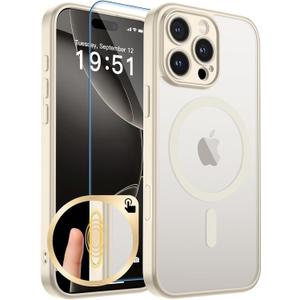 Magnetic for iPhone 16 Pro Max Case, Upgraded [Camera Control Button] [Full Camera Protection] [with 1 Screen Protector] Translucent Matte Shockproof Protective Phone Cover, Creamy White
