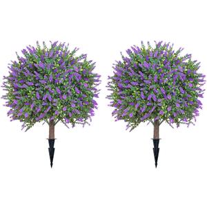 Artificial Lavender Topiary Tree - UV Resistant Fake Lavender Ball Tree with Ground Spike for Outdoor & Indoor Decor23.6inch