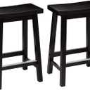 Amazon Basics Solid Wood Saddle-Seat Kitchen Counter Barstool with Footrest, Easy Assembly - 24-Inch Height - Black - Set of 2