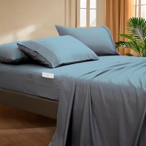 Deep Pocket Twin Fitted Sheet - Fits Mattresses Up to 21" Thick - 3 Piece Bed Sheets - Moisture Wicking, Cooling & Soft Fitted Sheet & Pillow Cases (Light Blue)