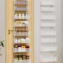 Over the Door Organizer, 8-Tier Pantry Organizer with Fully Enclosed Mesh Baskets, Heavy-Duty Metal Hanging Spice Rack for Kitchen Bathroom Laundry Room, 2-in-1 Wall Mount or Door Mount, White