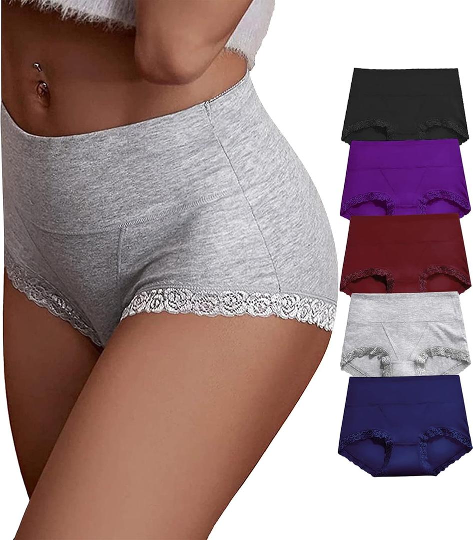 Women's Cotton Underwear,Ladies Soft Stretch Tummy Control Comfy No Muffin Panties Boyshorts Large 