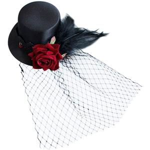 LEORX Small Top Hat Black Veil Hair Clip Flower Decor Top Hat Hair Accessories for Masquerade and Halloween