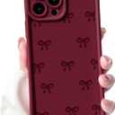 NITITOP Compatible with iPhone 15 Pro Case Cute Stylish Bow Knot Ribbon Design for Women Girls Artistic Bowknot Soft TPU Shockproof Protective Full Camera Protection Cover - Wine Red