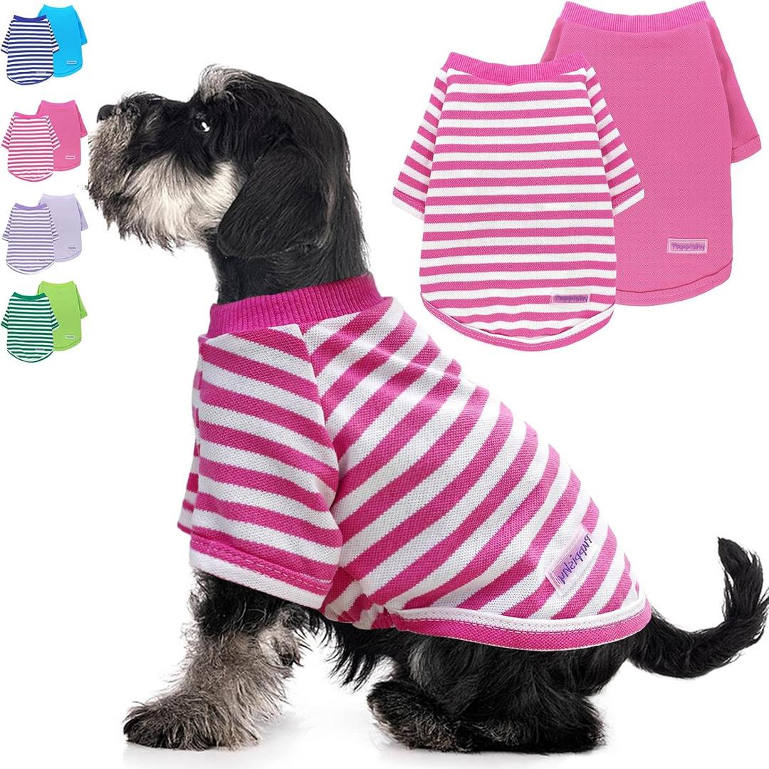 2 Pieces Stripe Dog Clothes for Small Dogs Summer Dog Shirt Cute Soft Puppy Clothes Bresthable Chihuahua Cat Clothes XS~XXL Pet Clothing (Pink, XX-Large)