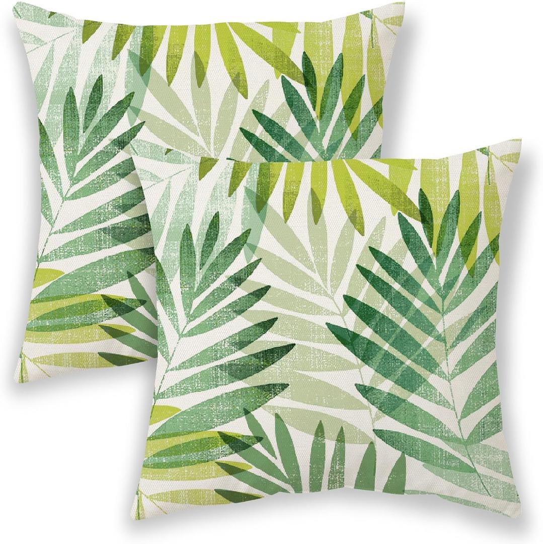 BETGINY Summer Outdoor Pillow Covers 18x18 Inch 2 Pcs, Tropical Olive Green Sage Green Palm Leaves Decorative Throw Pillows,Leaf Farmhouse Decor Pillowcase Linen Cushion Cover for Home Couch Sofa Bed