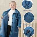 Long Coat for Girls Fleece Jackets 4-7 Years Knee-Length Lightweight Coats (Blue)