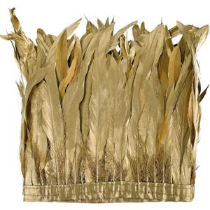 Gold Rooster Feather Trim 8-10inch 2.15Yards Large Rooster Tail Feathers Fringe Trim for DIY Sewing Craft Party Clothing,Cape Shawl,Wings,Halloween,Wedding Decoration